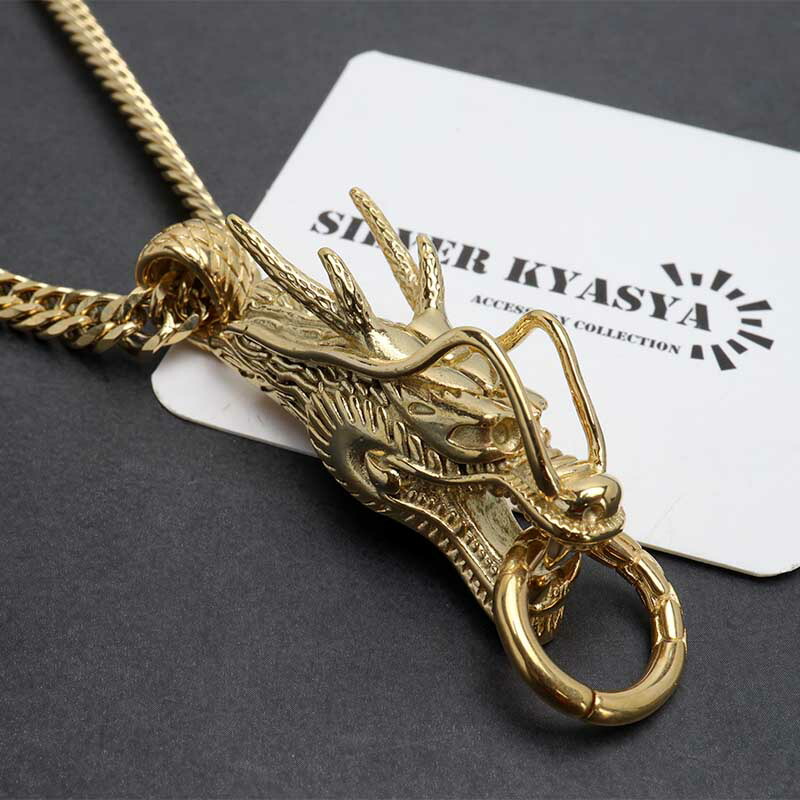 楽天市場】ドラゴンネックレス ステンレス ドラゴンヘッド リング 龍