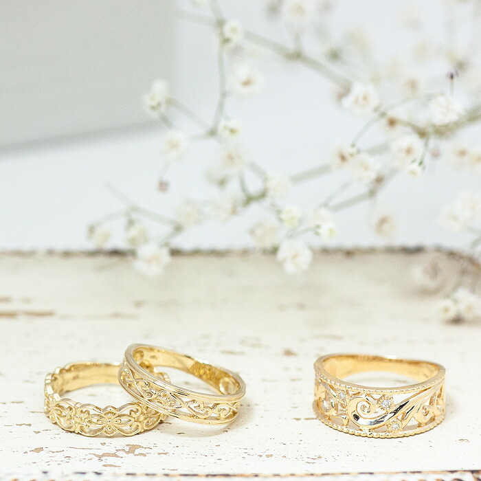 楽天市場】K18 K10 レース リング Crochet クロシェ 地金リング