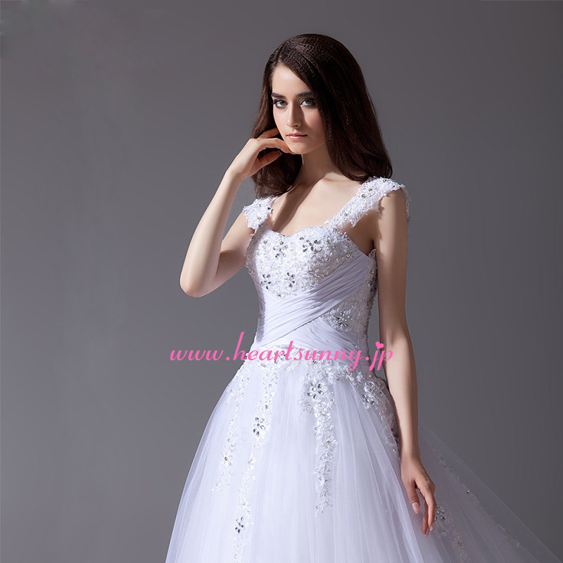 楽天市場】ウェディングドレス Aライン☆A063☆Uネック 交差 花ビーズ