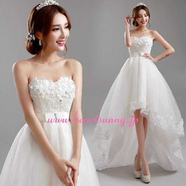 楽天市場】ウェディングドレス ミニ丈☆E283☆トレーンのあるハイロー