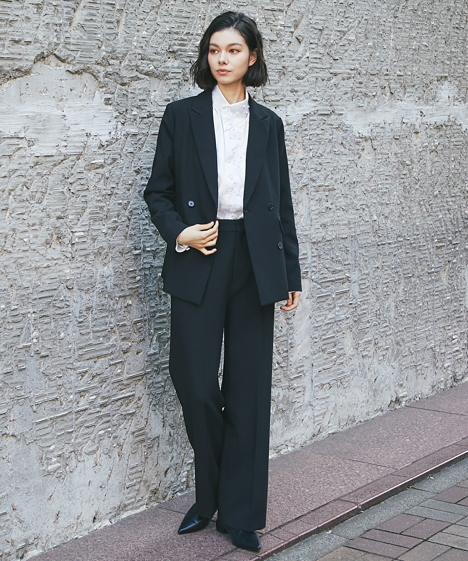 楽天市場】ダブル ジャケット ＆ ワイド パンツ スーツ セット 2点