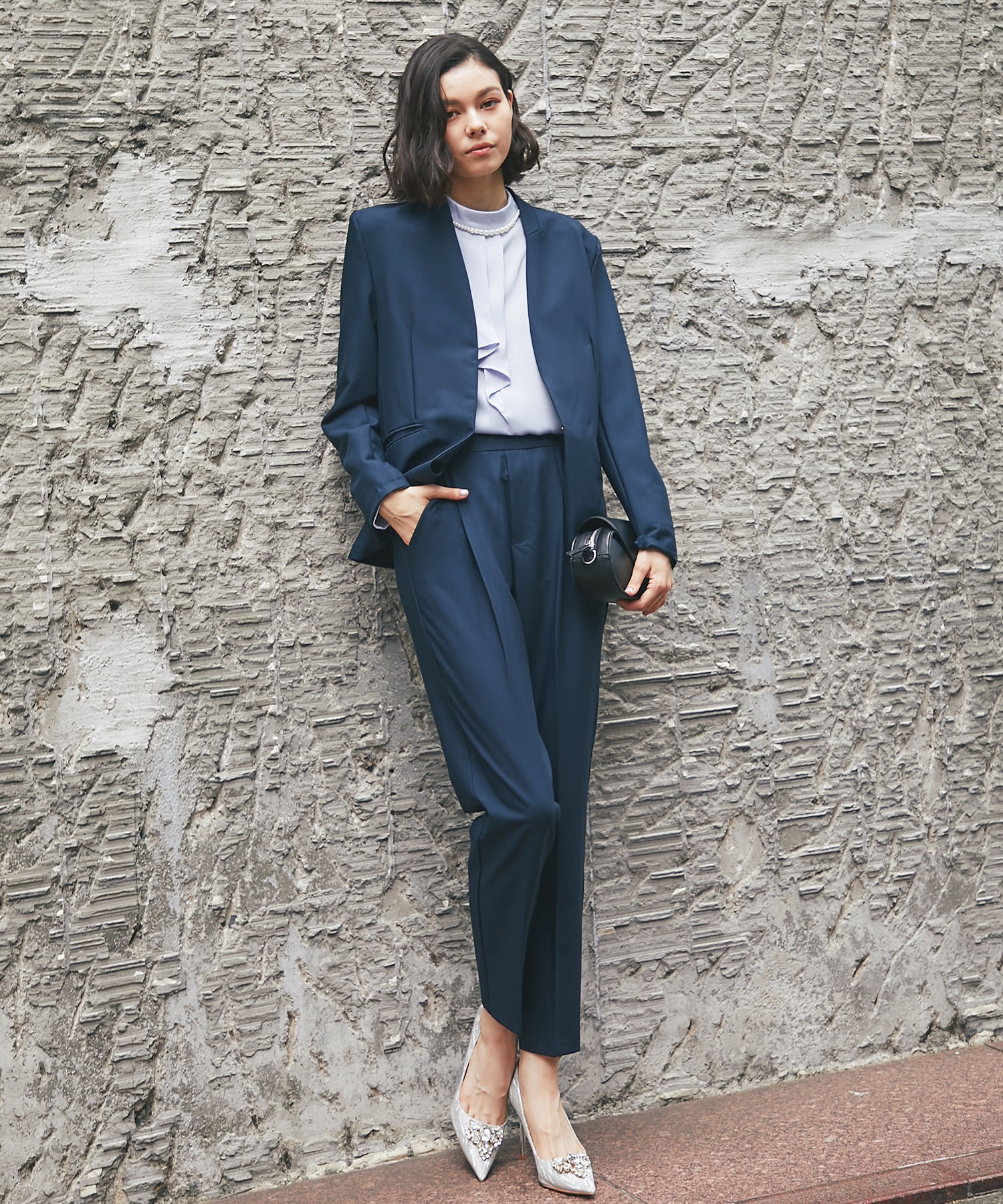 楽天市場】ノーカラー ジャケット ＆ テーパード パンツ 2点セット