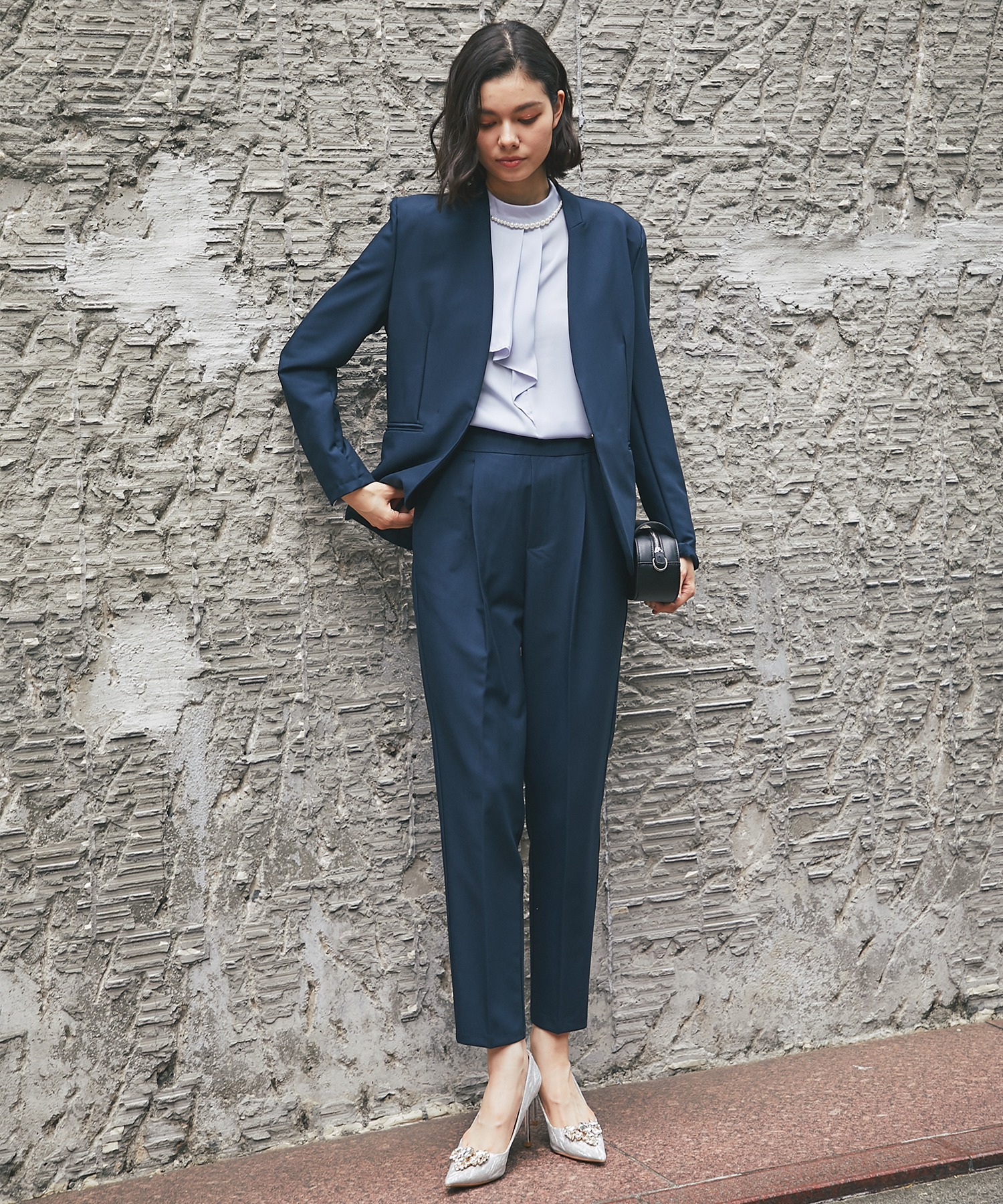 楽天市場】ノーカラー ジャケット ＆ テーパード パンツ 2点セット