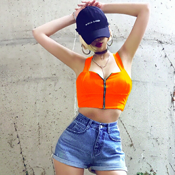 楽天市場】送料無料 フロントジップキャミ ショートキャミ ベアトップ