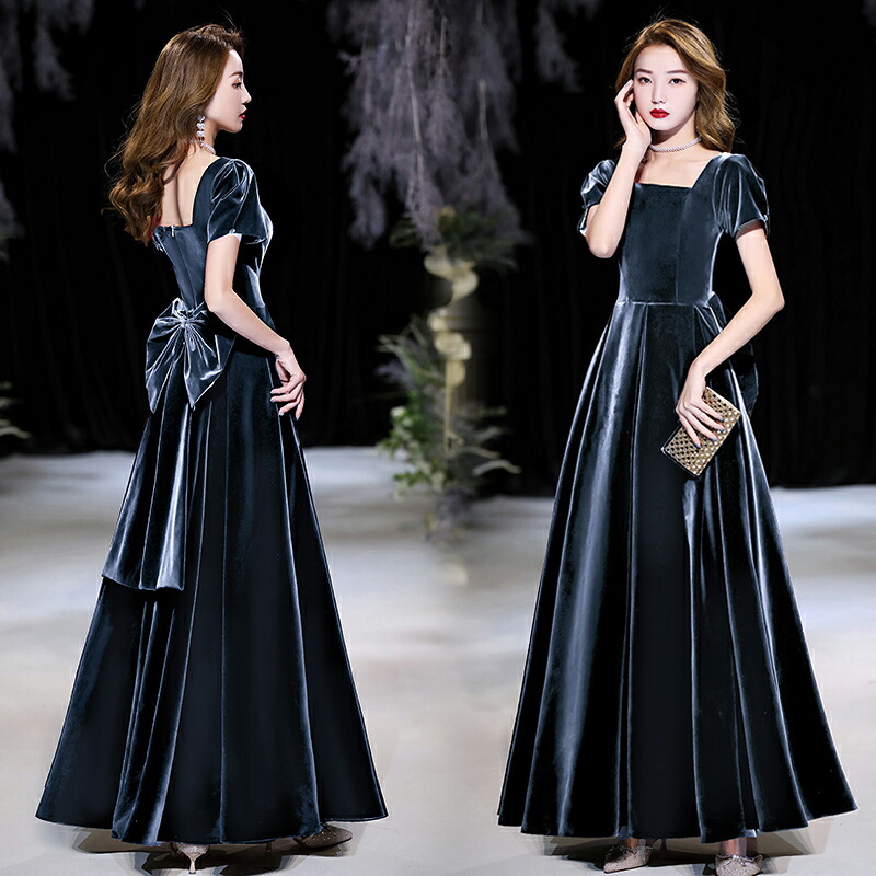 楽天市場】カラードレス ウェディングドレス ベロア ベルベット ブルー