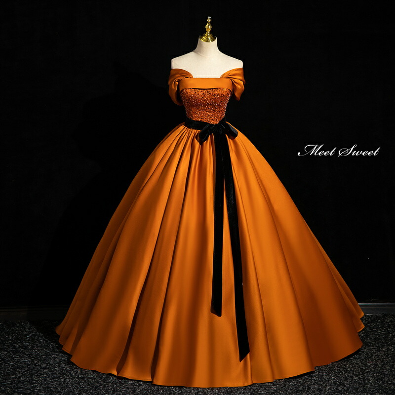 楽天市場】カラードレス プリンセスライン ロングドレス オレンジ オフ