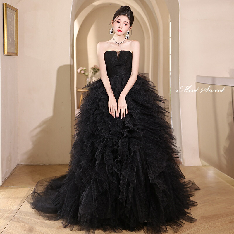 楽天市場】カラードレス プリンセスライン ブラック 黒 フリル ベア