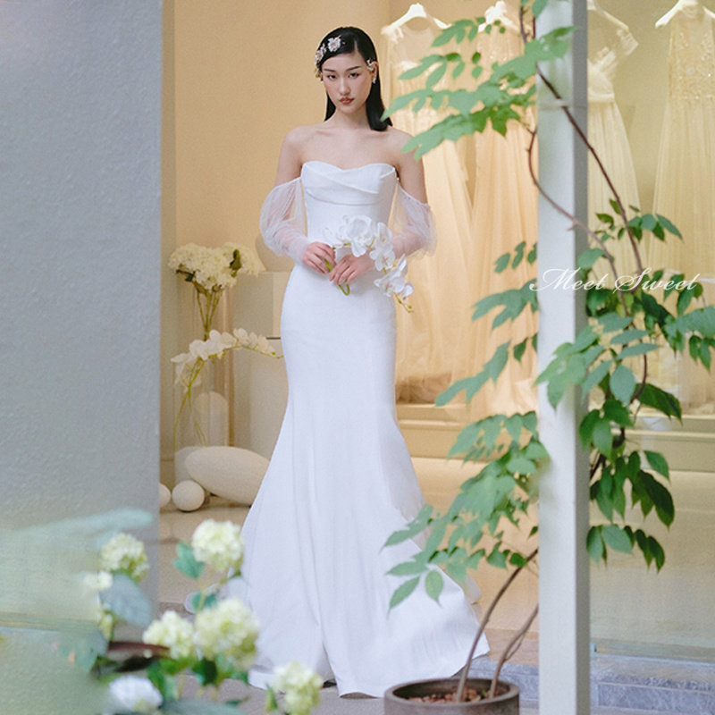 楽天市場】ウェディングドレス ロング丈 ロングドレス マーメイド