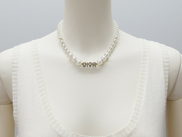 楽天市場】クリスチャン・ディオール ロゴ フェイクパール ネックレス