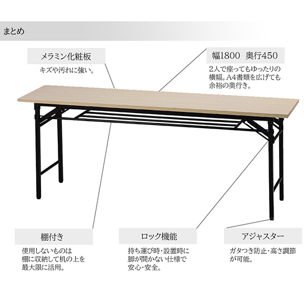 楽天市場】会議用テーブル 折りたたみ 1800 450 棚付き 会議テーブル 6