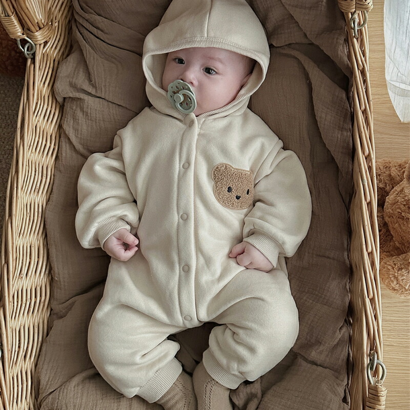 楽天市場】ロンパース ベビー服 長袖 防寒着 裏起毛 くまさん