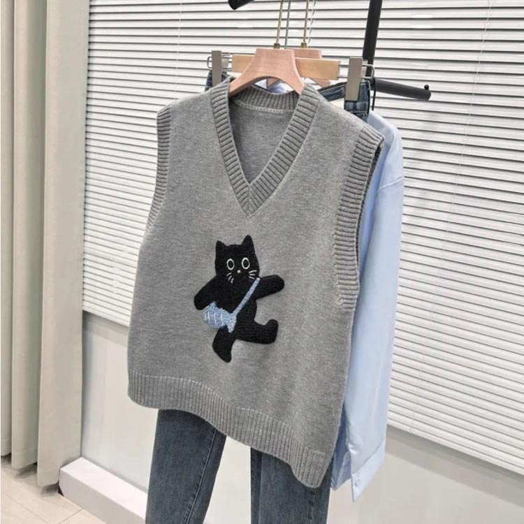 楽天市場】ニットベスト レディース 黒猫 猫 ベスト プルオーバー