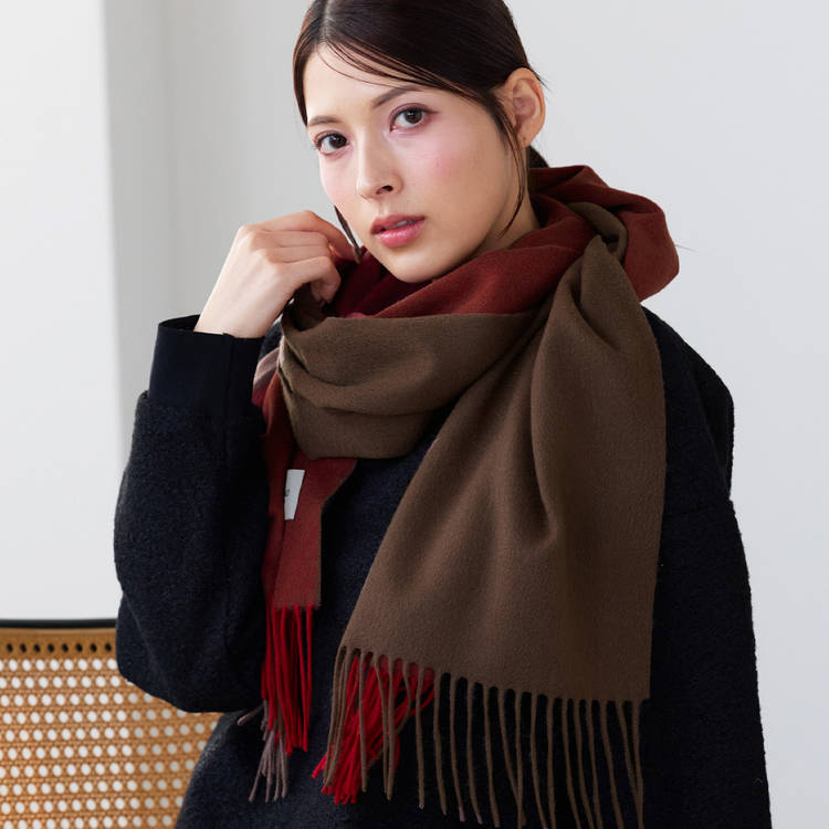 極美品ISAAC SELLAMアイザックセラムモカブラウンウールフリンジ