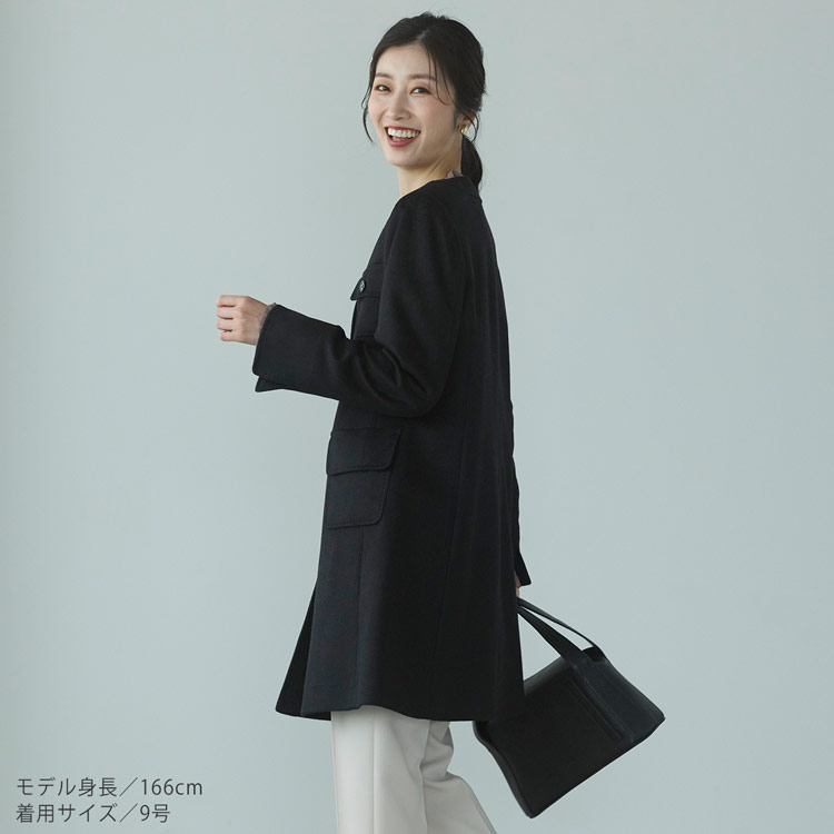 美品カシミア100% ミドルコート着丈95cm Lサイズ黒