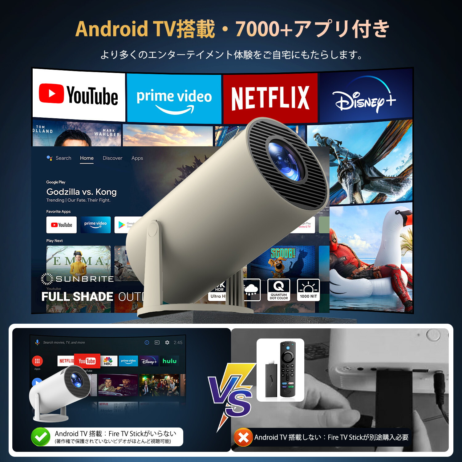 楽天市場】プロジェクター 家庭用 【2026年最新進化・Android TV搭載