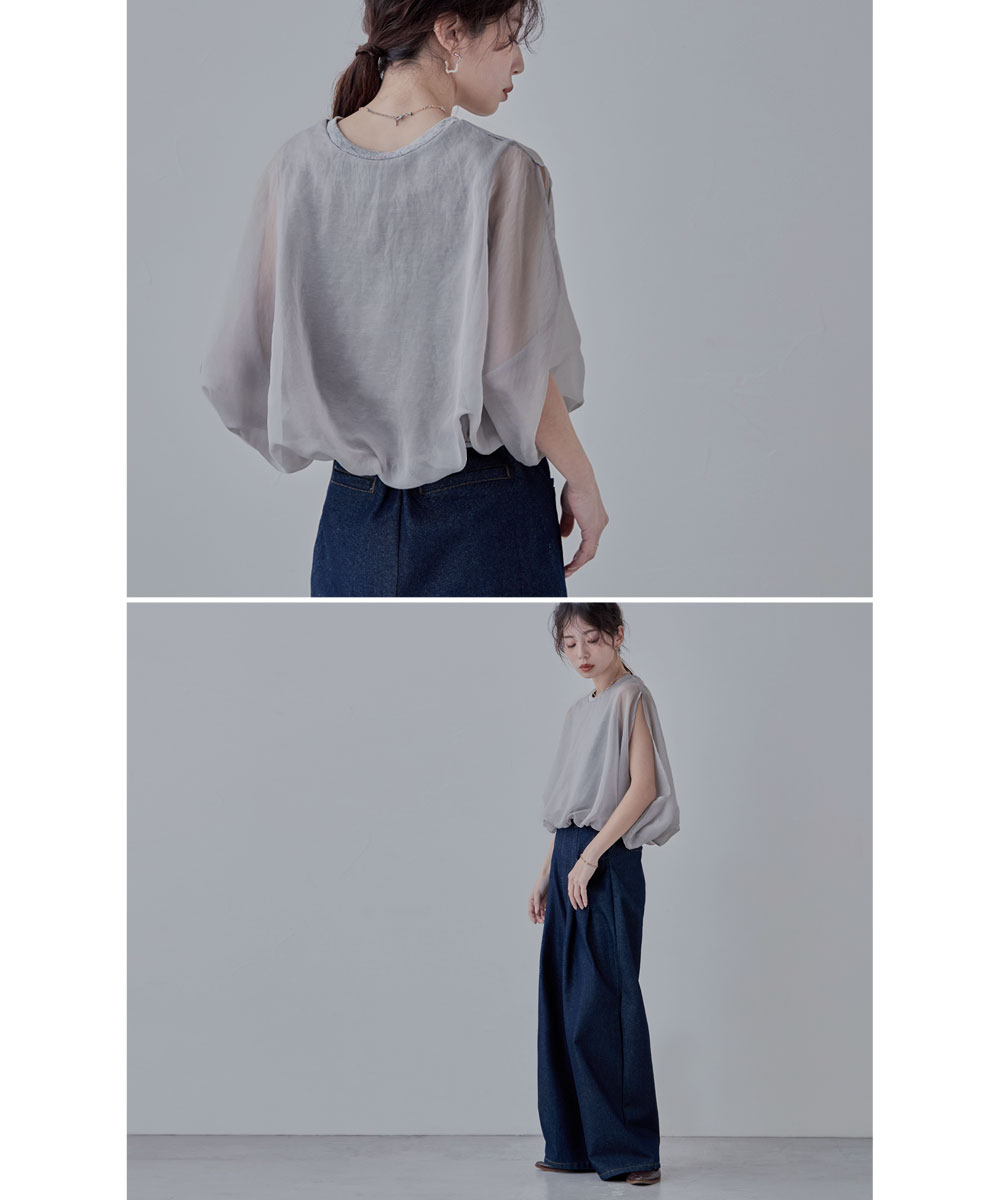 楽天市場】オーガンジーレイヤード風バルーンブラウス トップス シャツ