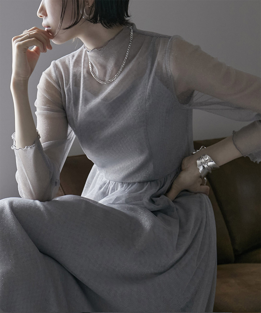 楽天市場】ラメチュールロングワンピース シアー 透け感 シースルー