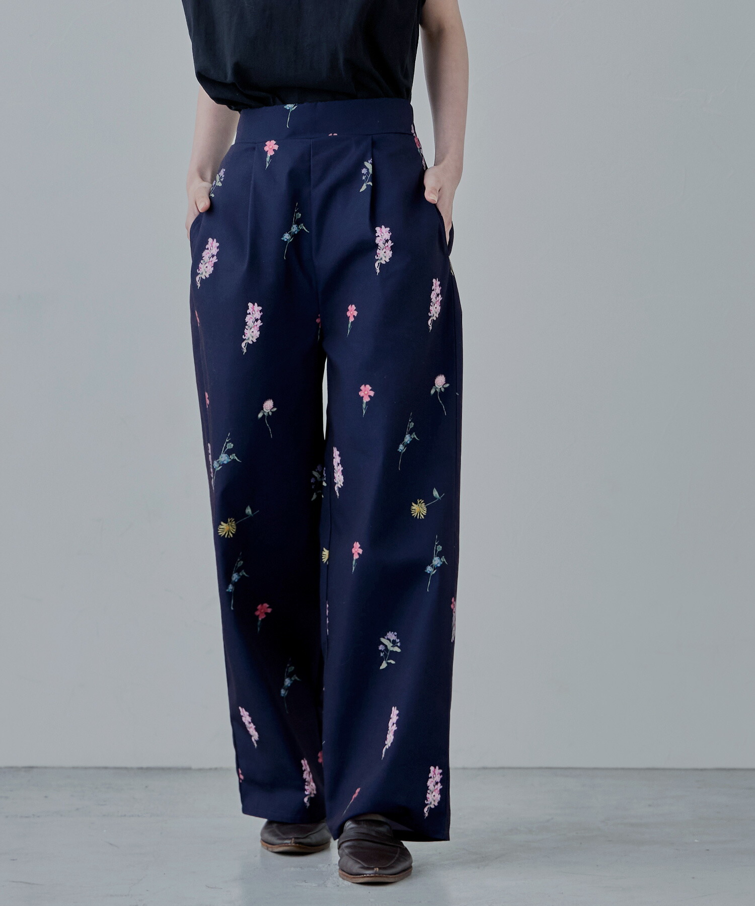 楽天市場】花柄プリントタックワイドパンツ ボトムス スラックス