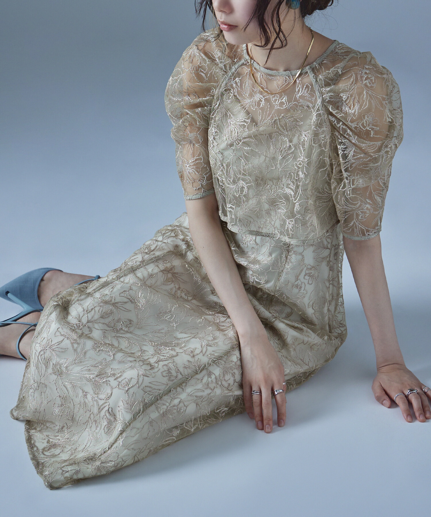 楽天市場】刺繍レースレイヤードドレス ワンピース ワンピ ドレス 五分