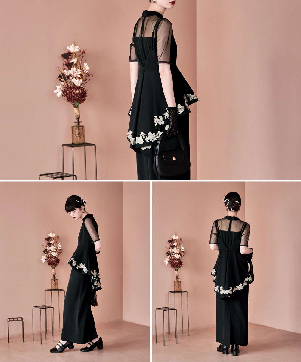 楽天市場】刺繍ペプラムビスチェ＆Iラインドレスセットアップ