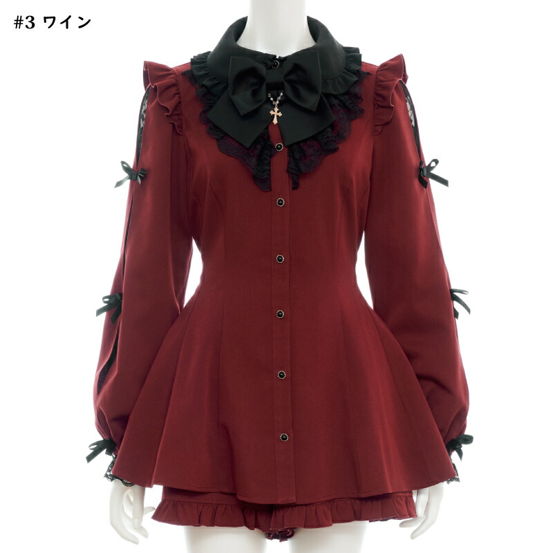 楽天市場】袖スリットレースフリルセットアップ8/30 12:00 ブラック再