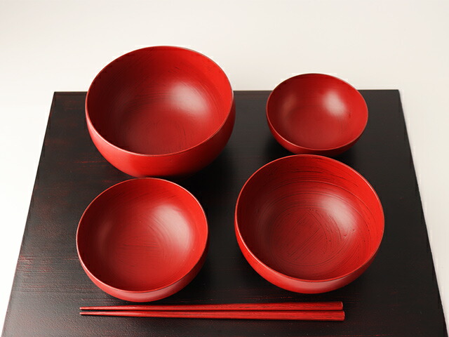 キンたん】赤い漆器椀4種 10個セット キンたん】赤い漆器椀4種 10個