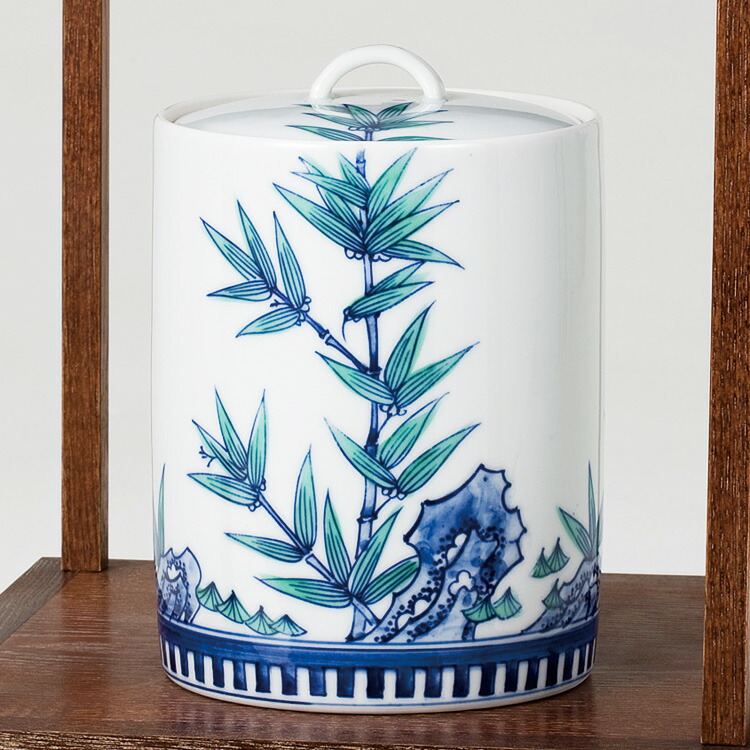 T193 水指 『染付 岩竹』『押小路窯 庄左ェ門』 共箱 茶道具 T193