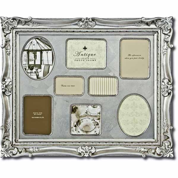 楽天市場】フォトフレーム アンティーク調 8窓 シルバー : 壁掛け
