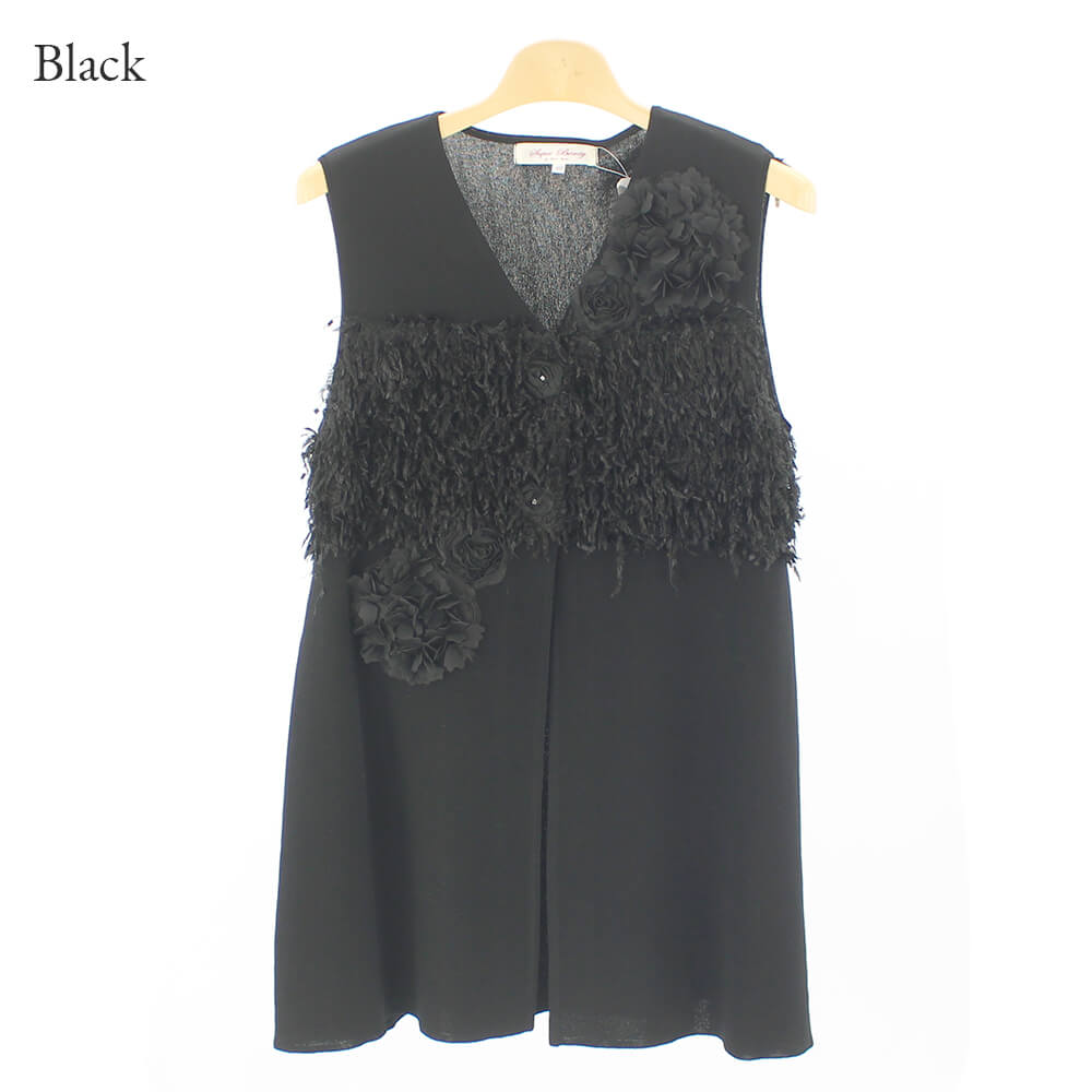 新品スーパービューティSuperBeautyビジューブラックベスト黒40 新品