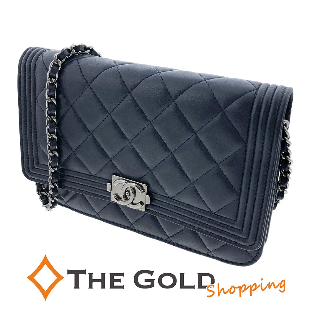 楽天市場】シャネル□チェーン ウォレット ボーイシャネル ネイビー