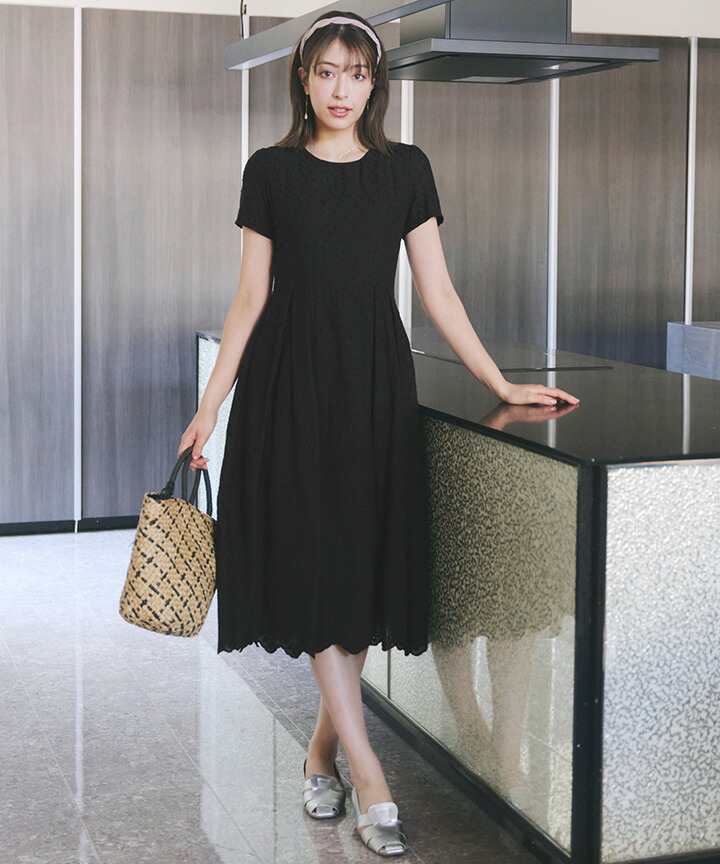 楽天市場】パンチングレーススカラップワンピース レディース