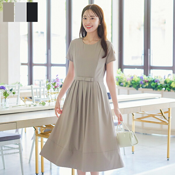 楽天市場】半袖リボンギャザーフレアワンピース レディース ワンピース