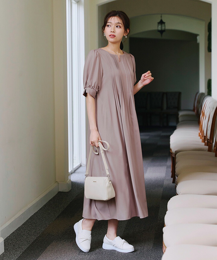 楽天市場】ボリュームパフスリーブピンタックワンピース パフスリーブ