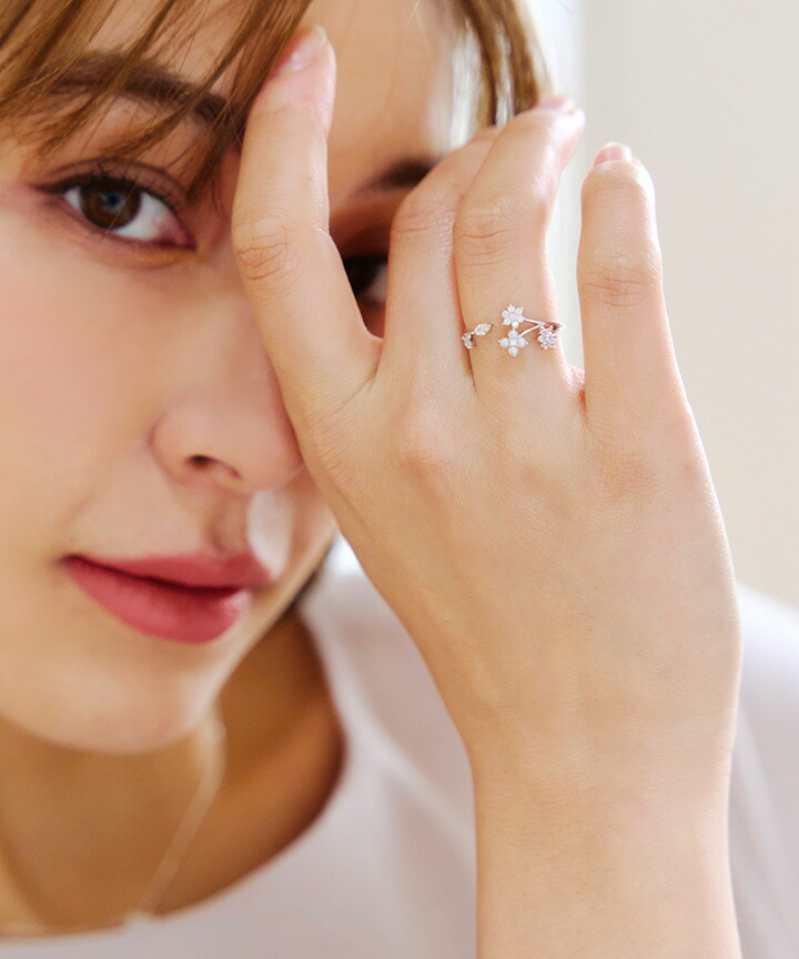 楽天市場】ボタニカルモチーフストーンリング フラワー シルバー