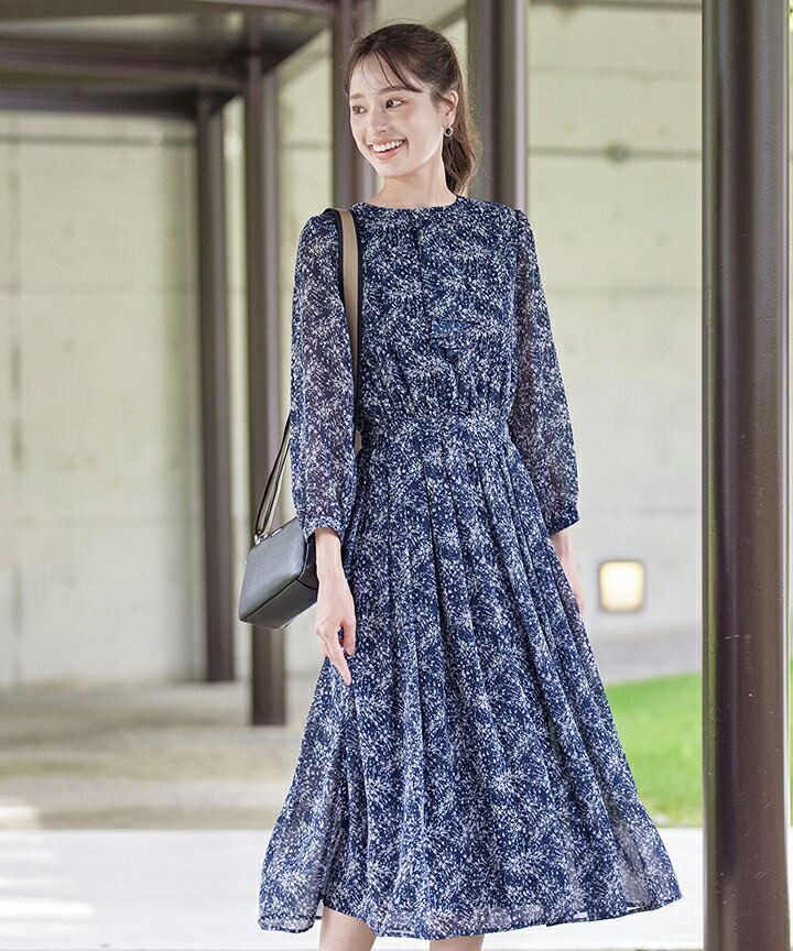 楽天市場】花柄フリルドレープワンピース レディース ロングワンピ