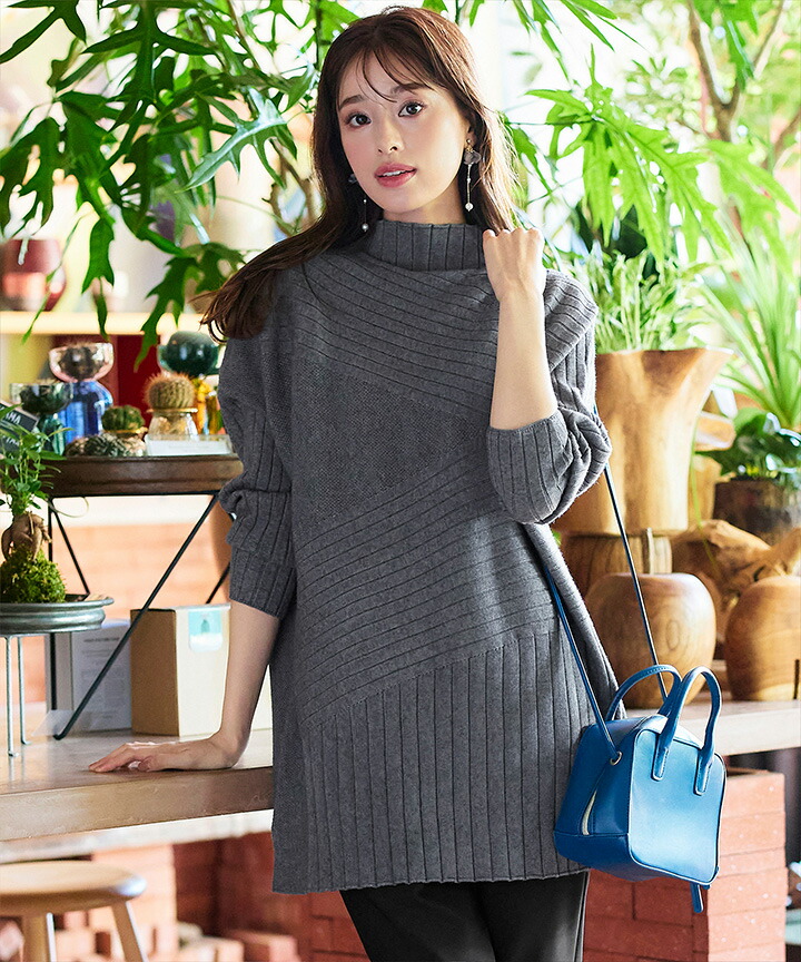 楽天市場】ランダムリブ編みドルマンニットチュニック レディース