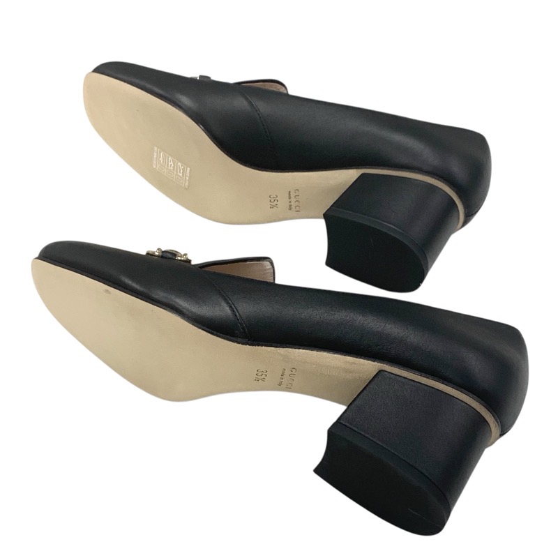 グッチ GUCCI パンプス 靴 シューズ レザー ブラック 黒 ゴールド 未