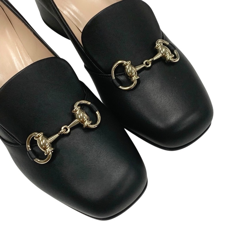 グッチ GUCCI パンプス 靴 シューズ レザー ブラック 黒 ゴールド 未