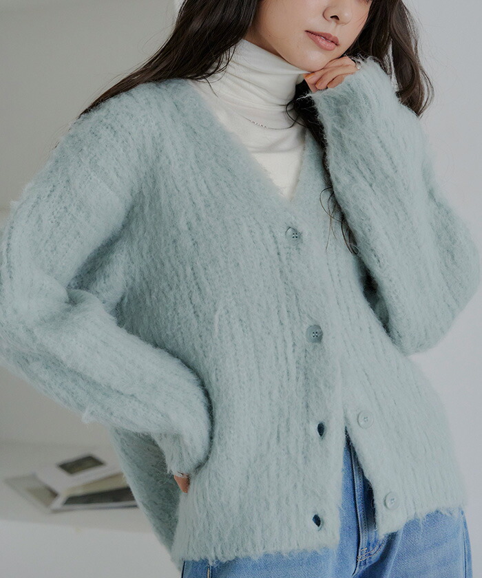 楽天市場】モヘアライクVネックシャギーニットカーディガン トップス