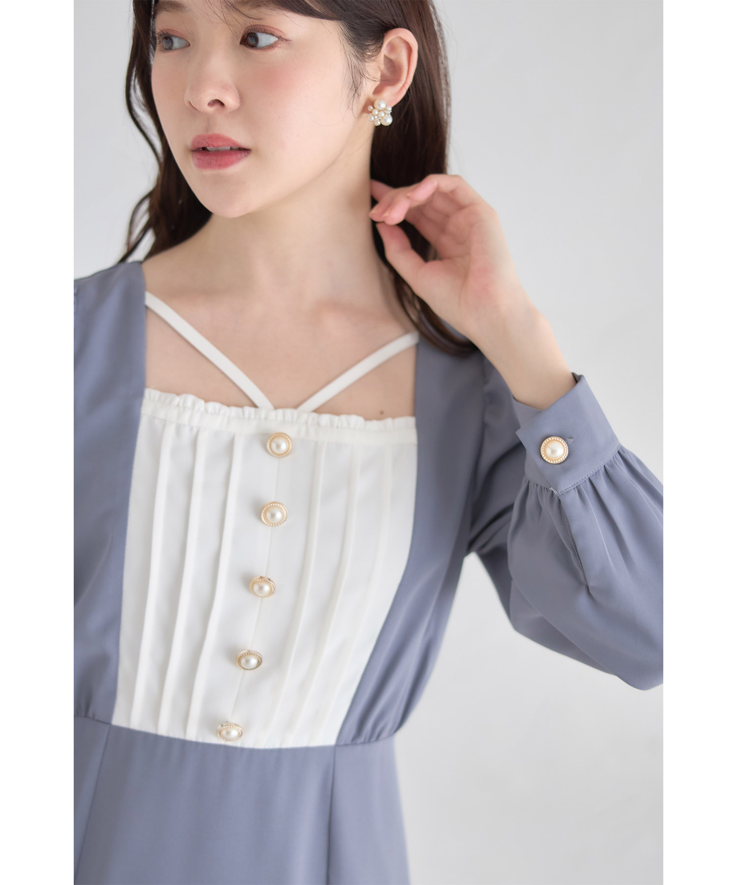 楽天市場】パール飾り釦付きヨーク切り替え配色ワンピース【adriene