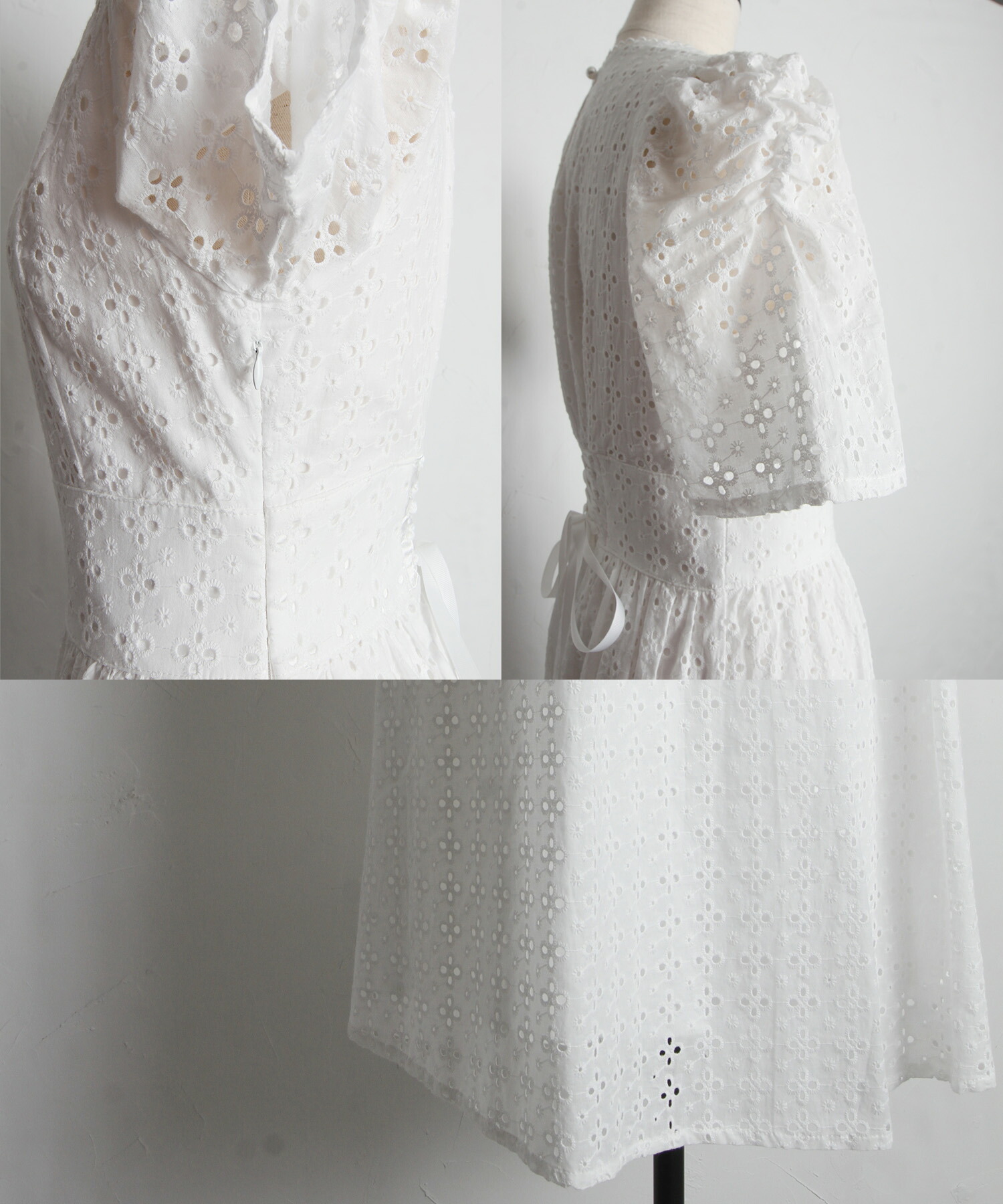 楽天市場】バックレースアップギャザースリーブカットワークレース