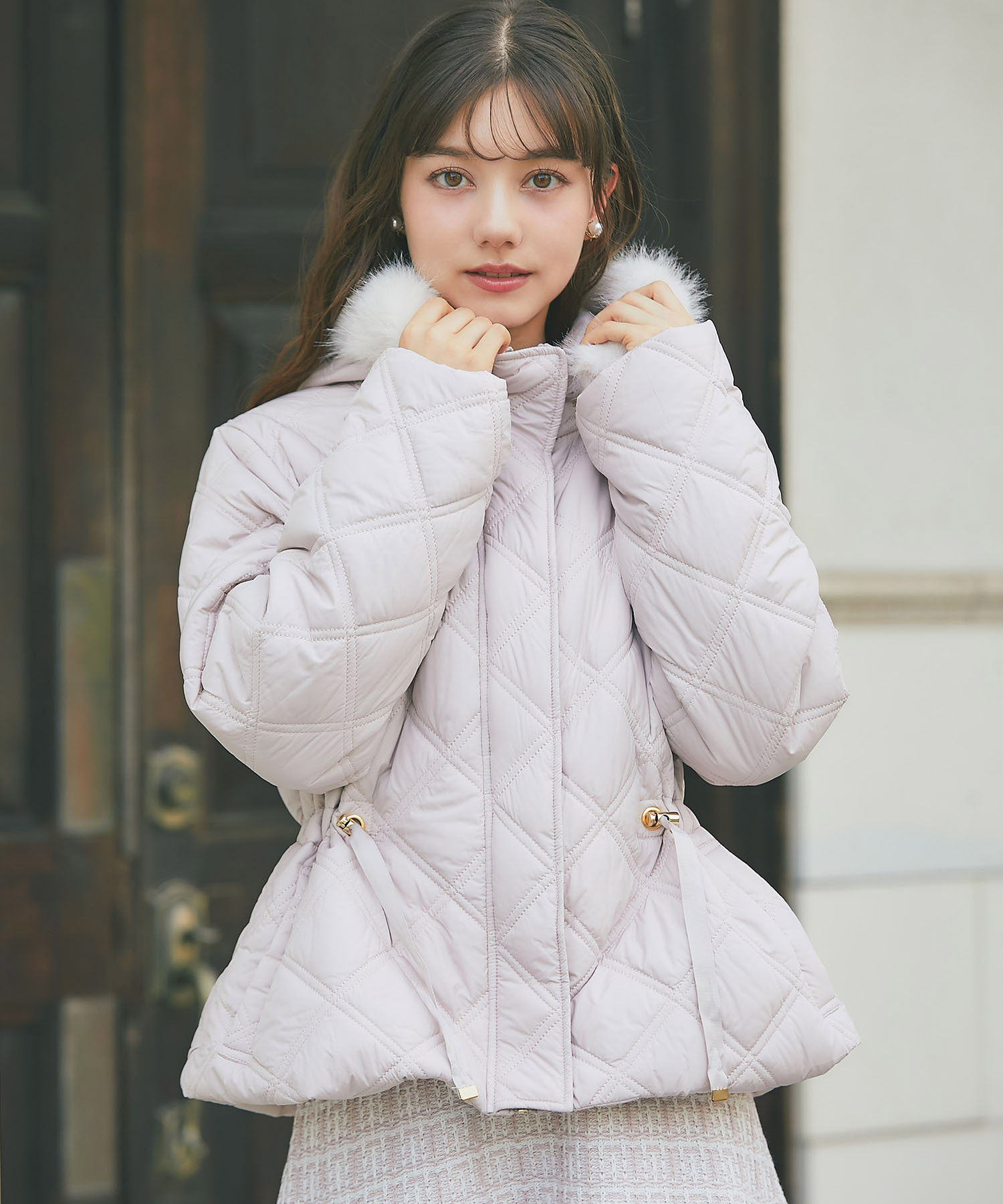 楽天市場】フードファー取り外し可能ドロスト付きキルティングショート