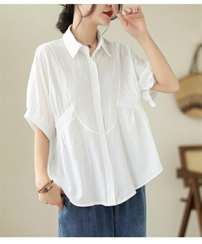 楽天市場】シャツ 半袖シャツ レディース シャツブラウス トップス