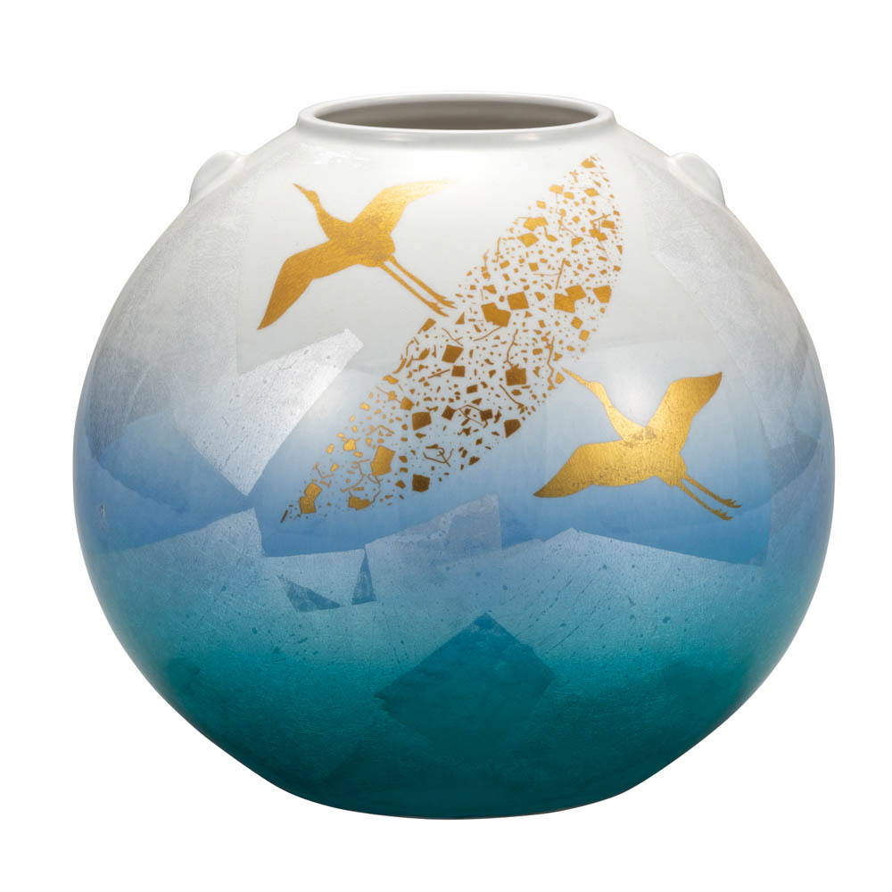 楽天市場】九谷焼 8号花瓶 銀彩金鶴 ＜送料無料＞花器 花瓶 人気