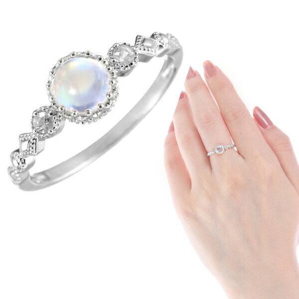 楽天市場】K10ホワイトゴールドブルームーンストーンリング