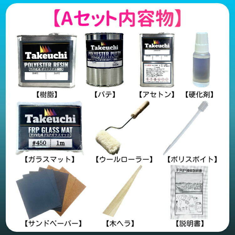 楽天市場】竹内化成 FRP 9点付き 補修キットA (約4平米分) FRP補修