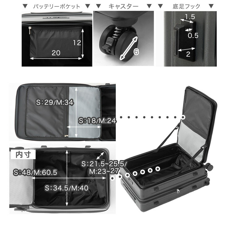 楽天市場】フロントから荷物が出せる 片開き キャリーケース 多機能