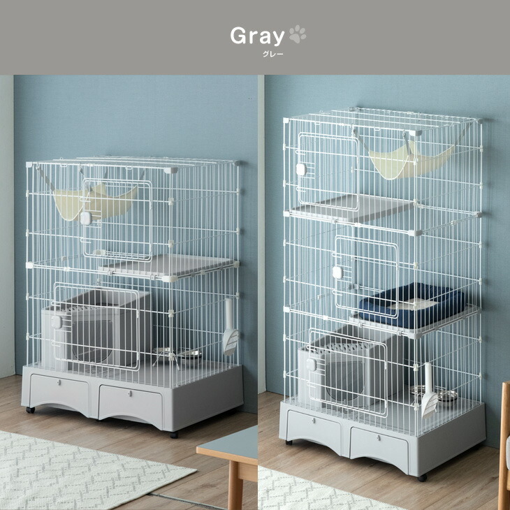 楽天市場】砂が飛ばニャい!? トイレ一体型 キャットケージ 2段 3段