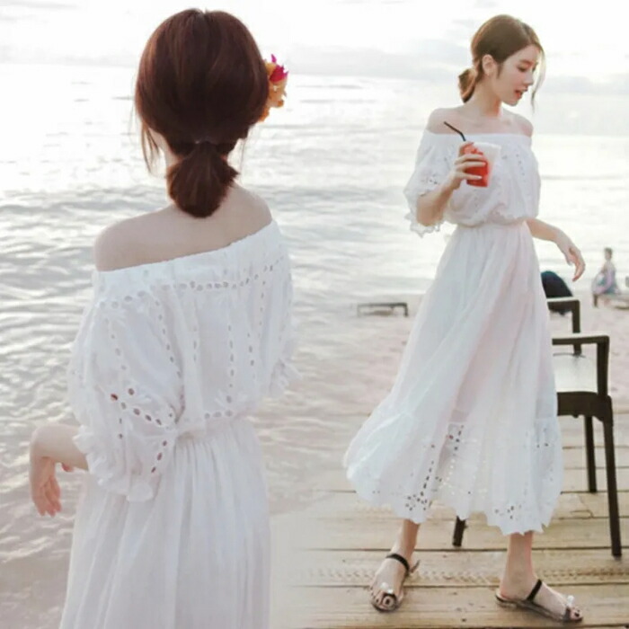 楽天市場】オフショルダー ワンピース オフショル 白 リゾート ワンピ