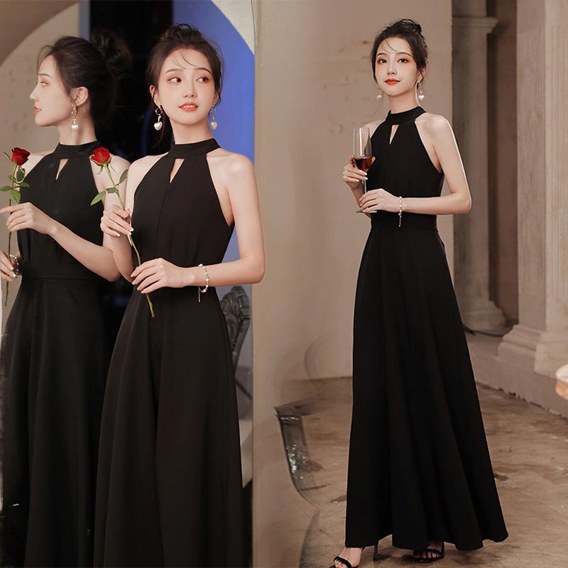 楽天市場】黒ドレス 大人 ピアノ 発表会 ホルターネック オフ
